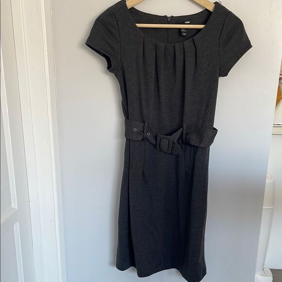 🔵H&M Black Ruched Sheath Midi Dress size s - Picture 1 of 7